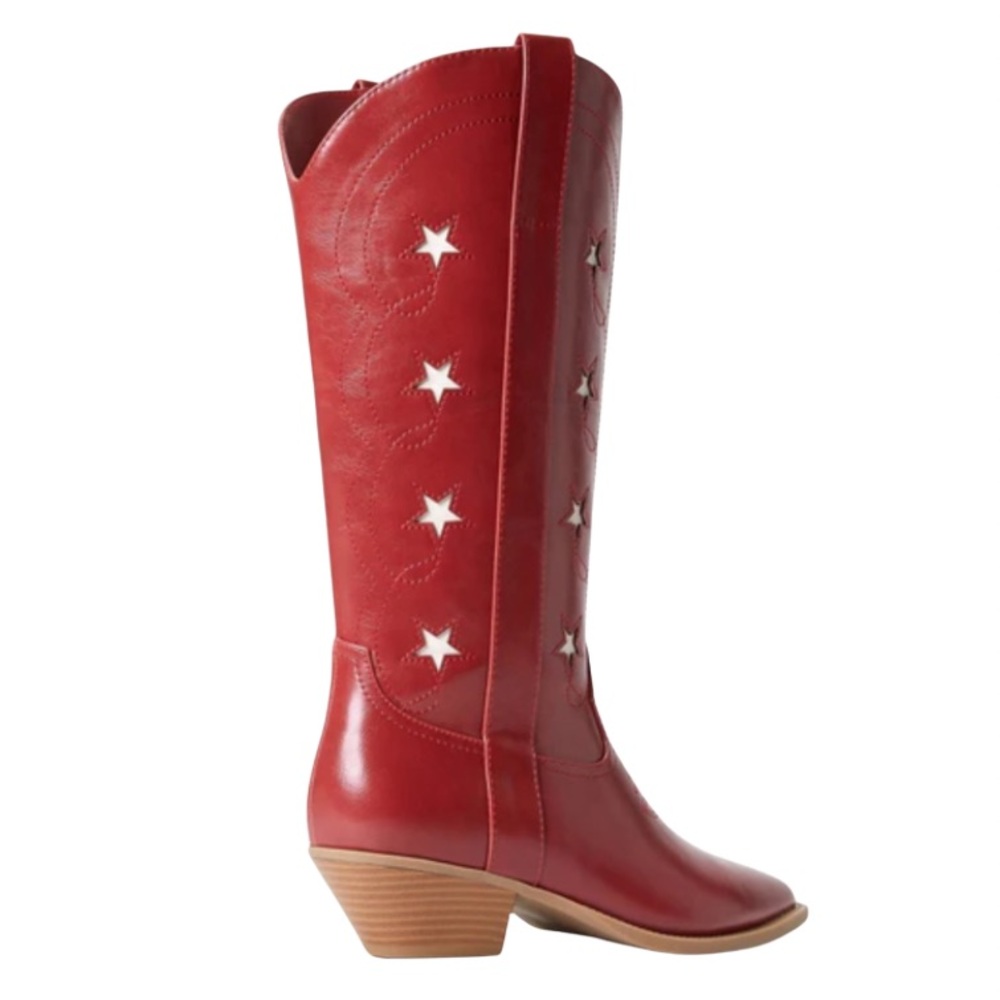 New - Red Star-Studded Women's Cowboy Boots - Picture 3 of 7